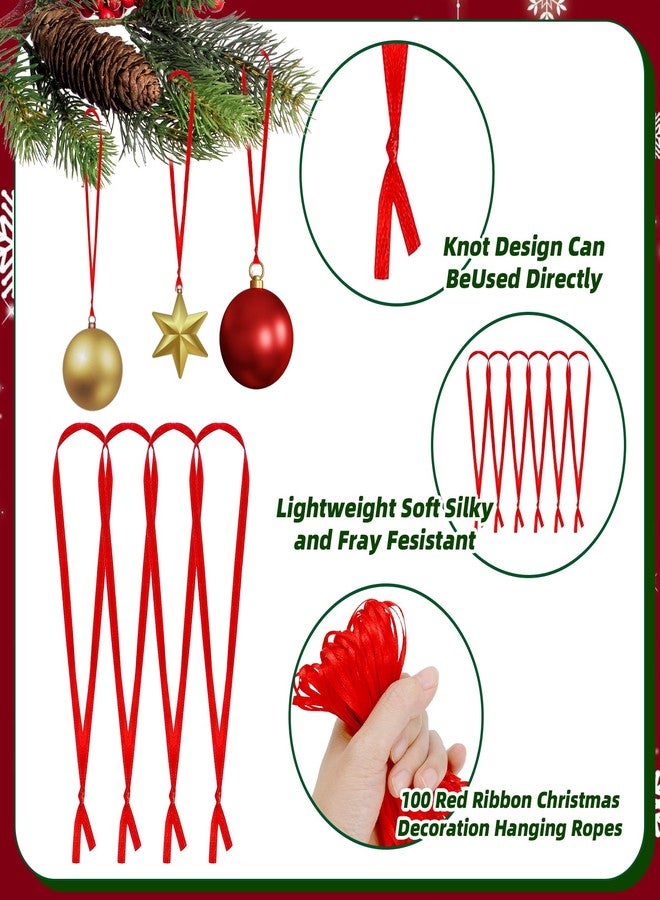 RHOttbiy Christmas Ornament Ribbon Hangers, 100 Pcs Christmas Ornament Hangers String Christmas Tree Lanyard String Red Thin Hand-Tied Ornament Ribbon Loops for Christmas Tree Holiday Party Hanging Decorations - Image 4